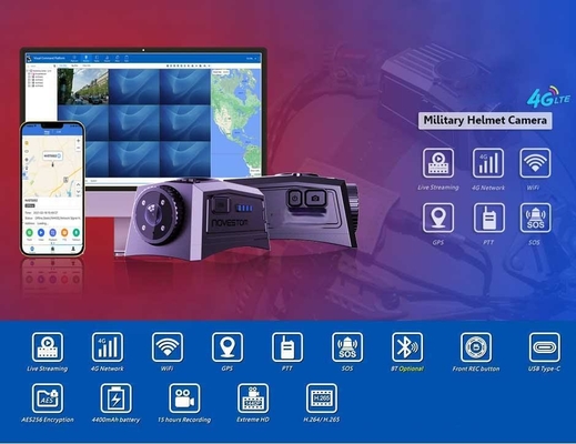 4K Τρακτική κάμερα κράνος ζωντανή ροή GPS SOS Διασύνδεσης φύλακες ασφαλείας