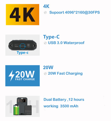 5G NR/SA Θερμική κάμερα 4K HD 3500mah Διπλή μπαταρία EIS 4G 64GB 3,1inch LCD