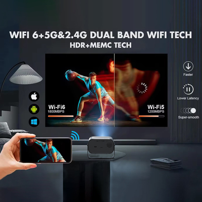 BT 5.0 Bluetooth Μίνι φορητό προβολέα με προσαρμογή πολλαπλών γωνιών Κλειδί διόρθωσης και LED φωτεινή πηγή οθόνης τσιπ