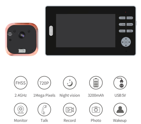 2.4GHz WIFI τηλεοπτικό Doorbell 7 ίντσα - υψηλό ματάκι πόρτας τηλεοπτικό Doorbell καθορισμού LCD